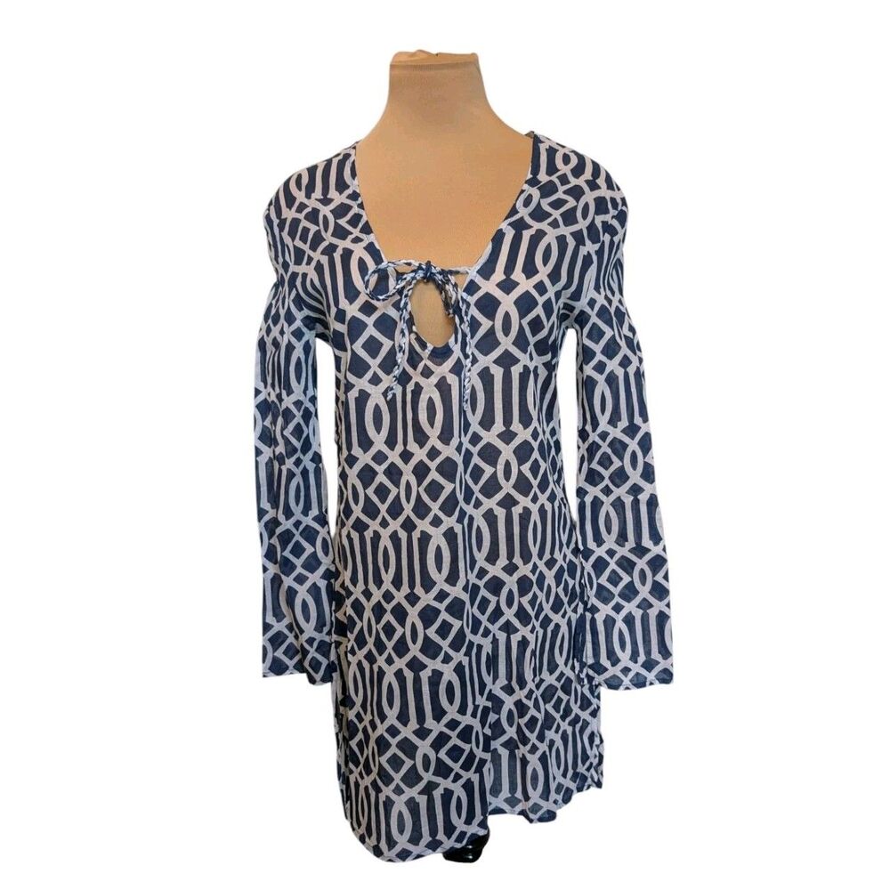 Mud Pie Beach to Bar Trellis Lattice Print Tunic Cover Up Womens Size Small